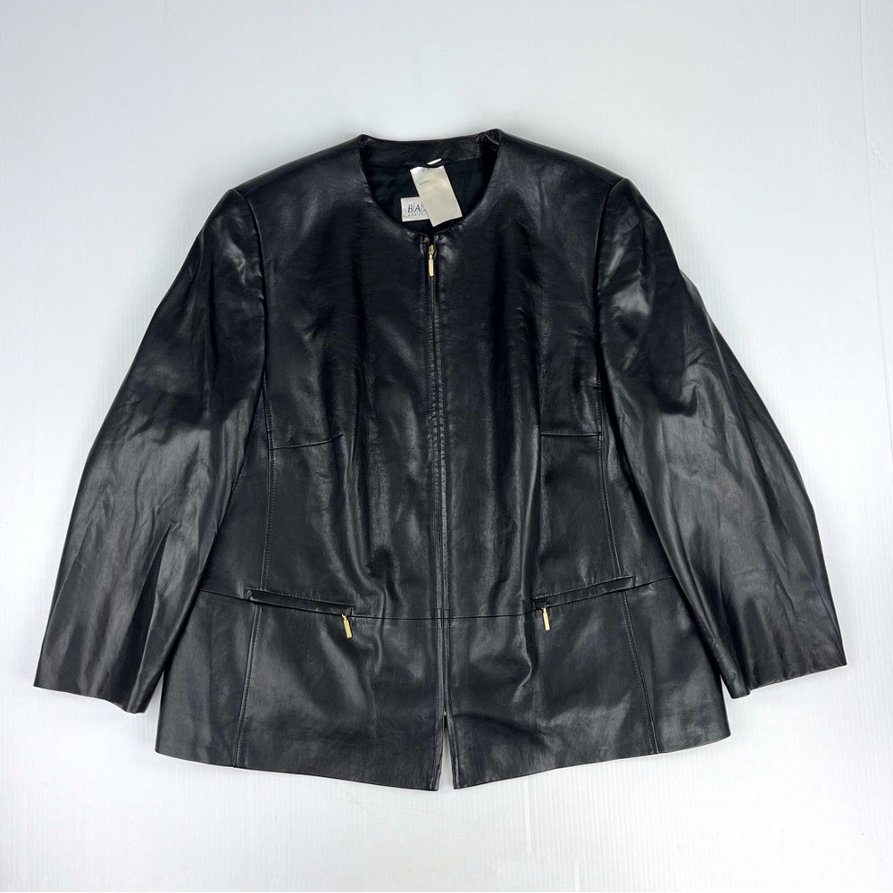 BASLER Faux Leather Black Full Zip Long Sleeve Coat Jacket Top